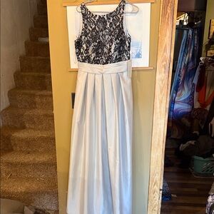 Elegant Black and White Lace Gown